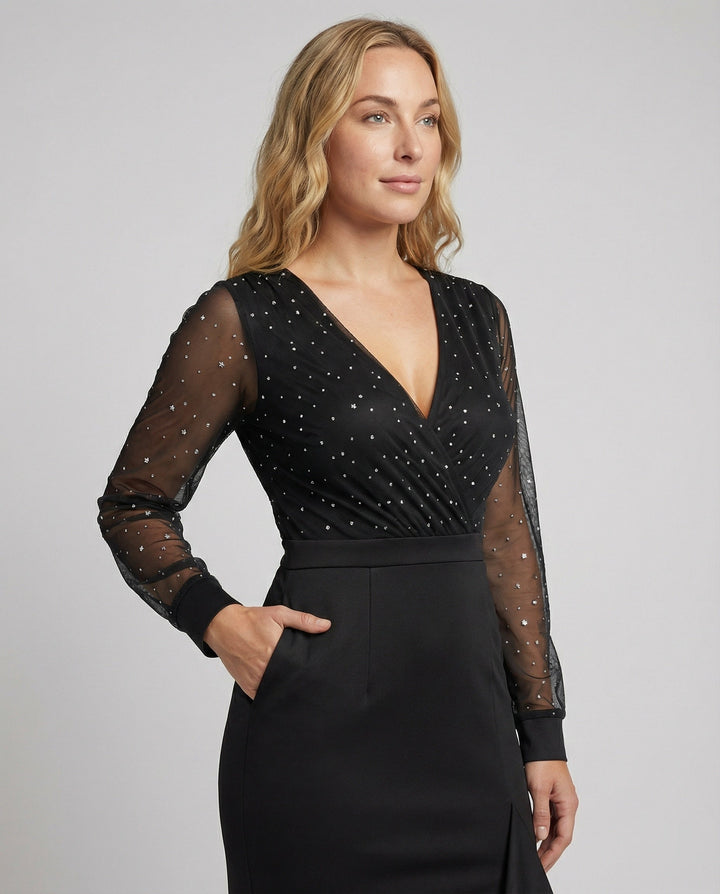 Artisio | Women Mesh Sleeve Maxi Dress