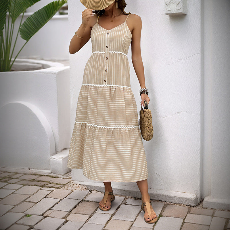 Artisio | Women Neutral Stripe Midi Dress