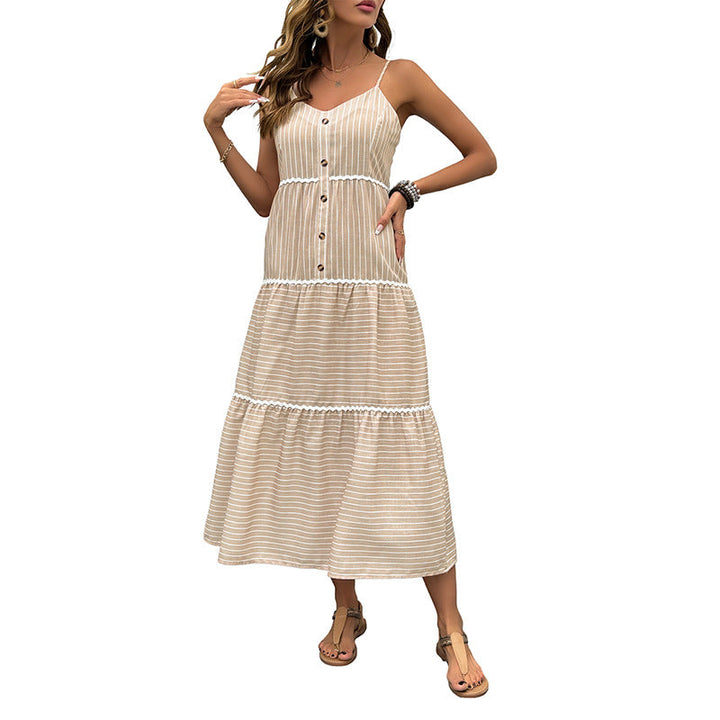 Artisio | Women Neutral Stripe Midi Dress
