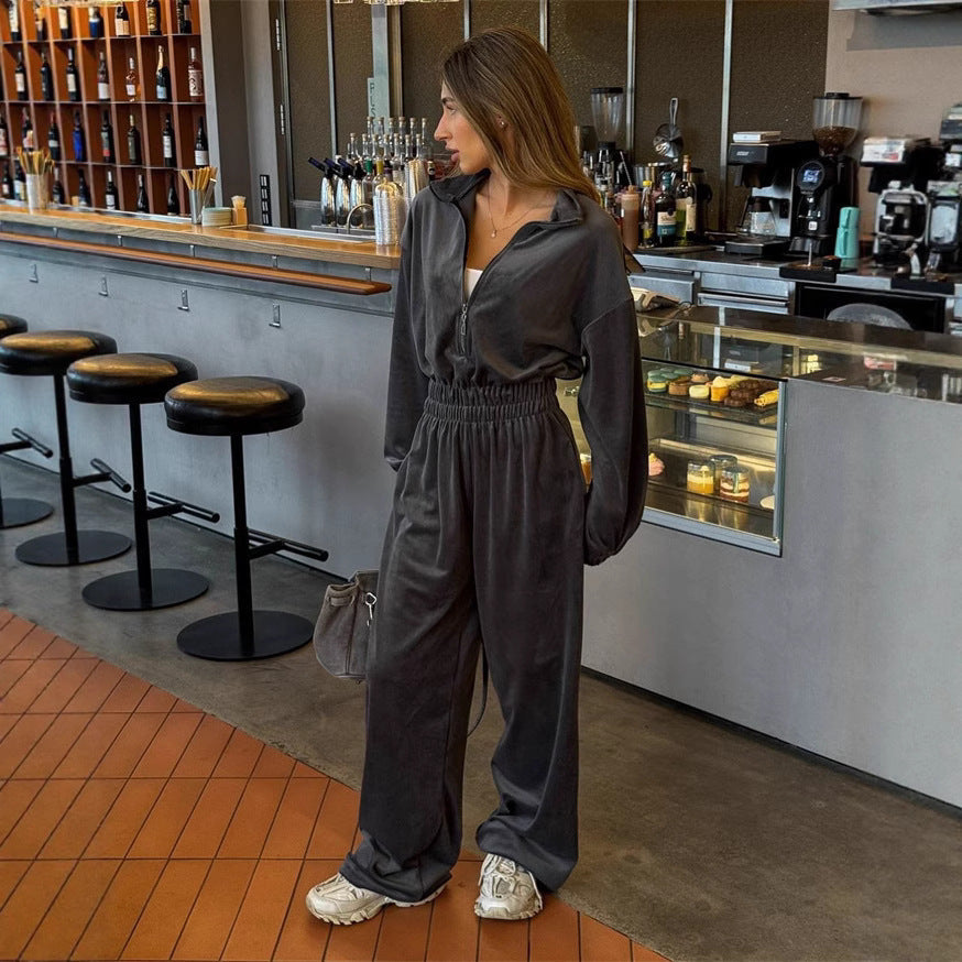 Artisio | Women Relax Fit Velvet Jumpsuit