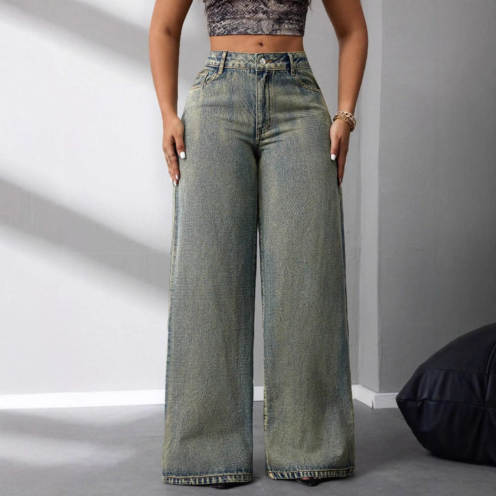 Artisio | Women Retro Faded Wide Denim Jeans