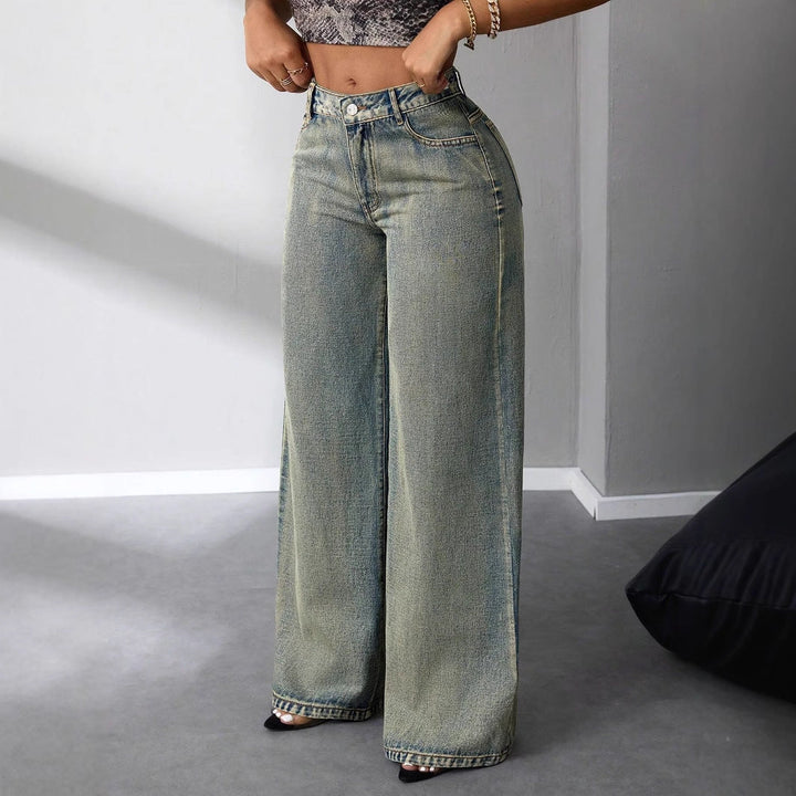 Artisio | Women Retro Faded Wide Denim Jeans