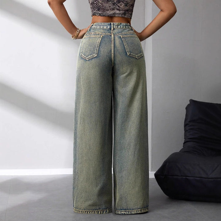 Artisio | Women Retro Faded Wide Denim Jeans