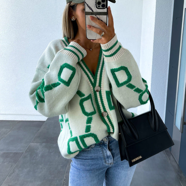 Artisio | Women Retro Geo Knit Cardigan