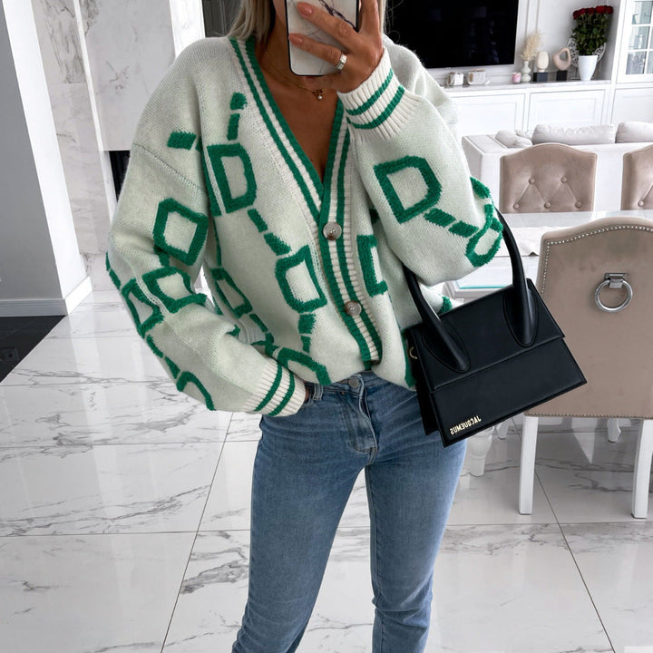 Artisio | Women Retro Geo Knit Cardigan