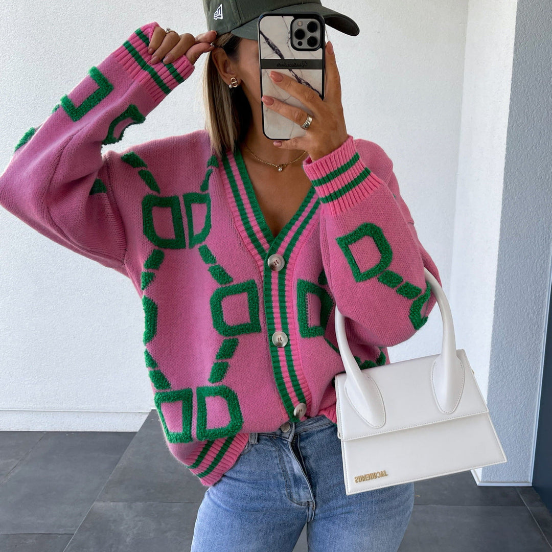 Artisio | Women Retro Geo Knit Cardigan