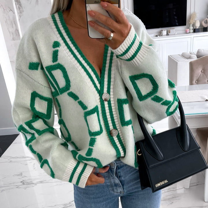 Artisio | Women Retro Geo Knit Cardigan