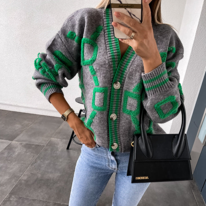Artisio | Women Retro Geo Knit Cardigan