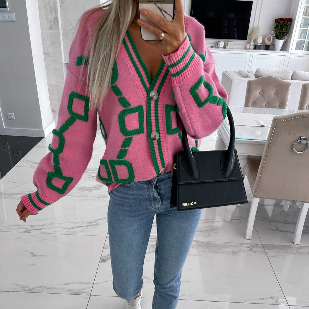 Artisio | Women Retro Geo Knit Cardigan