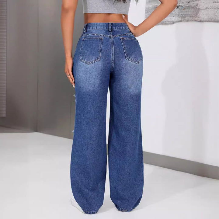 Artisio | Women Ripped Wide Leg Jeans