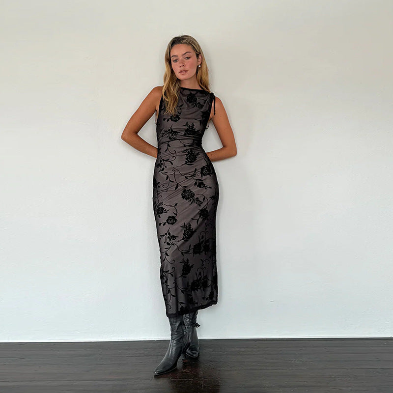 Artisio | Women Sheer Floral Slim Dress