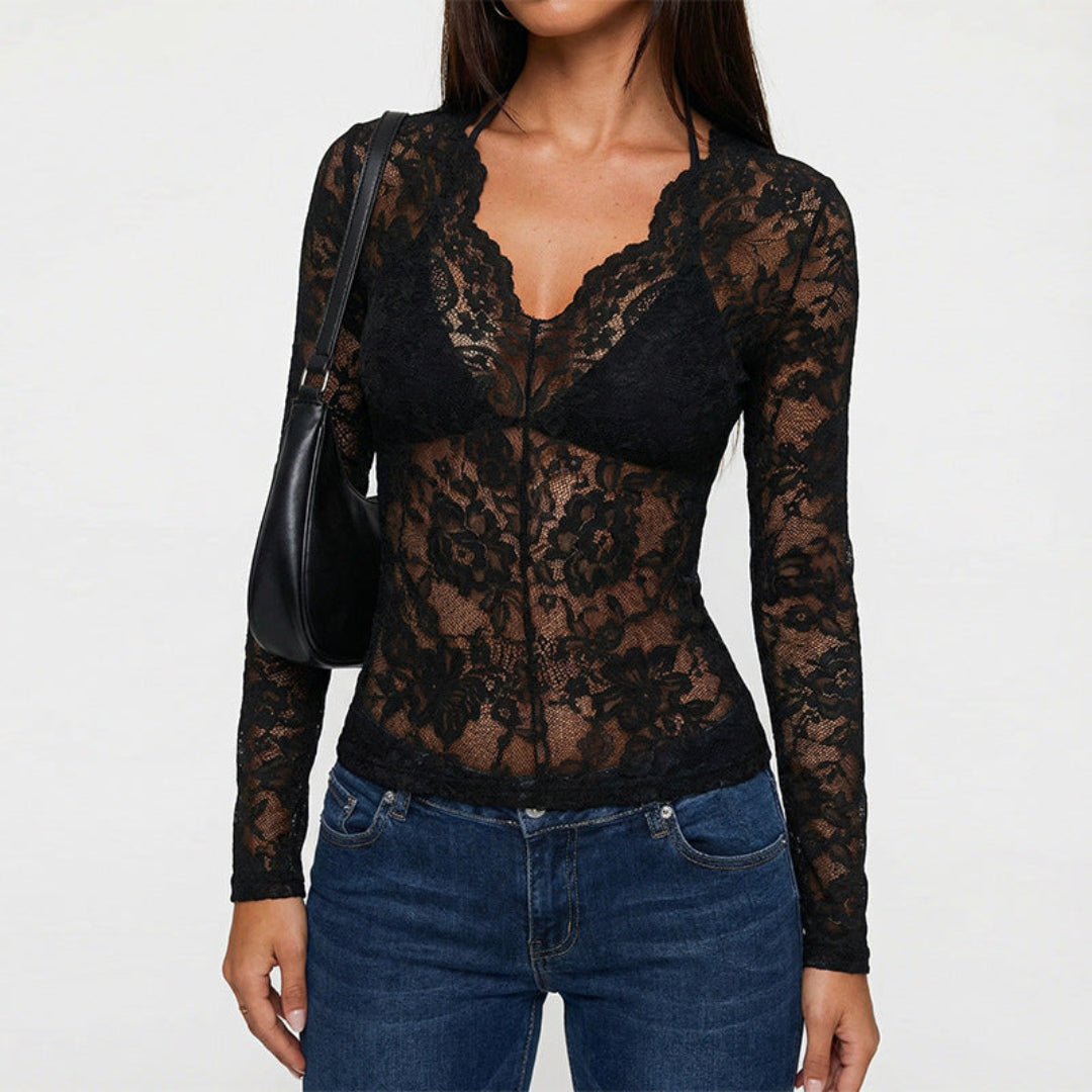 Artisio | Women Sheer Lace Long Sleeves