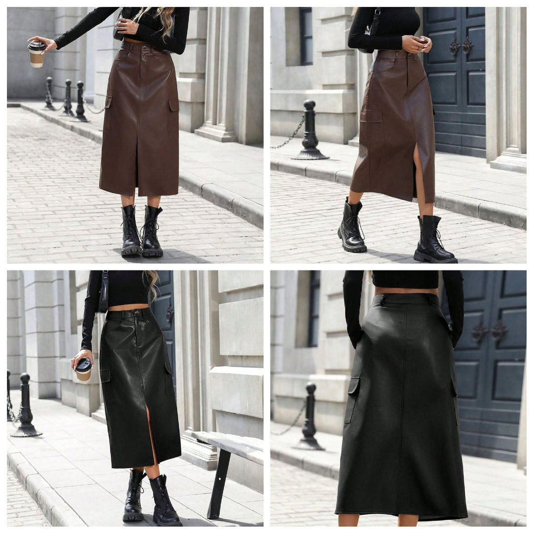 Artisio | Women Sleek Leather Midi Skirt
