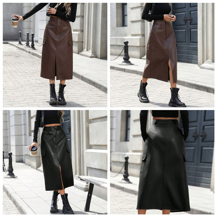 Artisio | Women Sleek Leather Midi Skirt