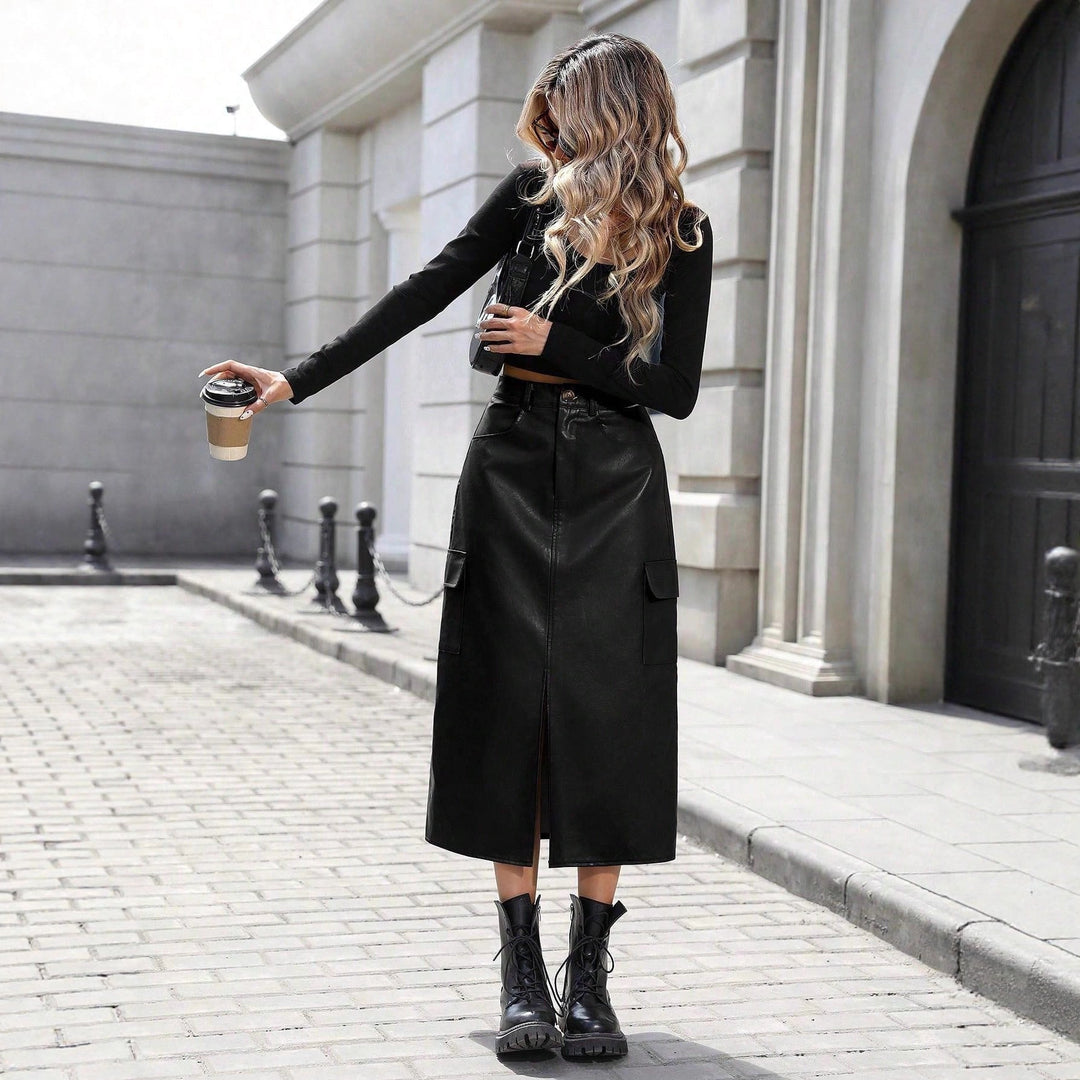 Artisio | Women Sleek Leather Midi Skirt