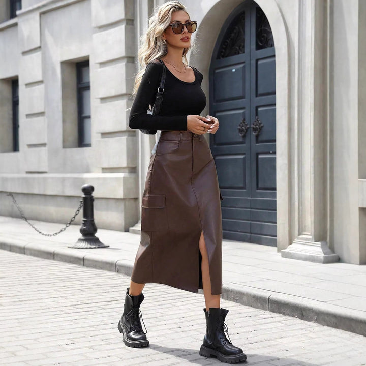 Artisio | Women Sleek Leather Midi Skirt