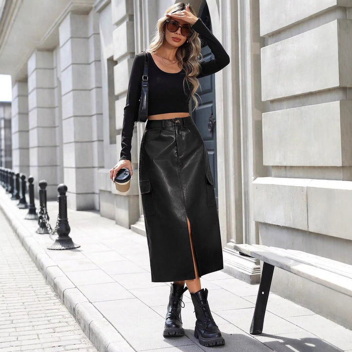 Artisio | Women Sleek Leather Midi Skirt