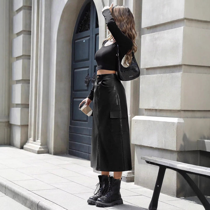 Artisio | Women Sleek Leather Midi Skirt