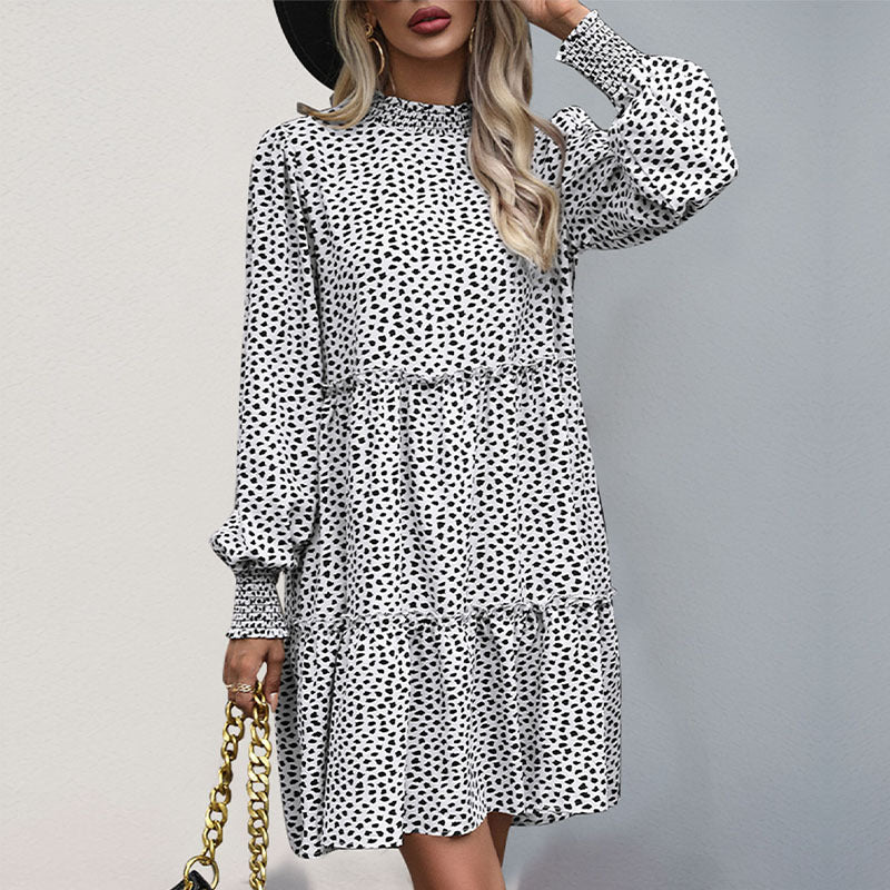 Artisio | Women Smocked Neck Polka Dot Dress