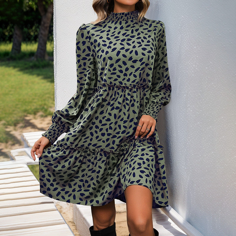 Artisio | Women Smocked Neck Polka Dot Dress