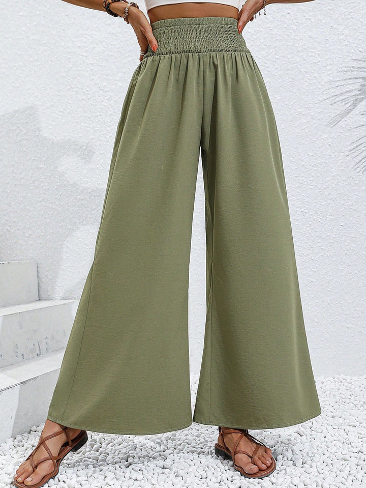Artisio | Women Smocked Waist Wide Leg Pants