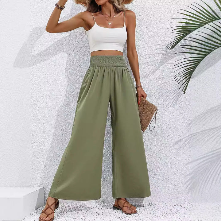 Artisio | Women Smocked Waist Wide Leg Pants