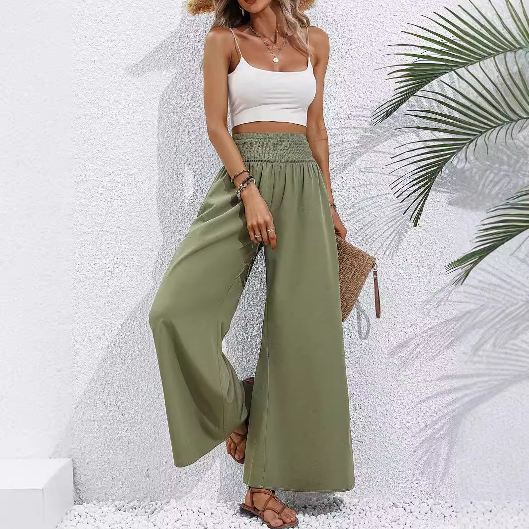 Artisio | Women Smocked Waist Wide Leg Pants
