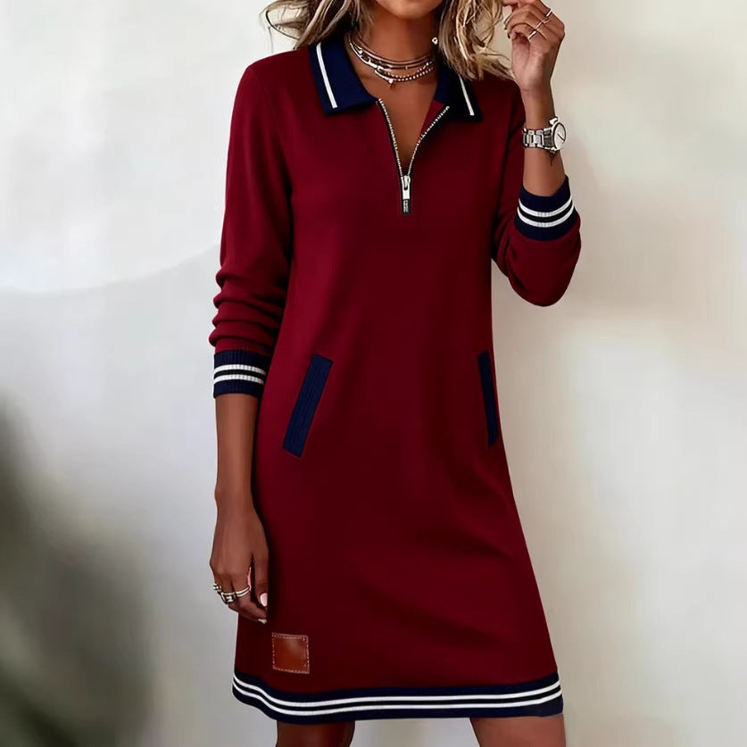 Artisio | Women Sporty Collar Zip Dress
