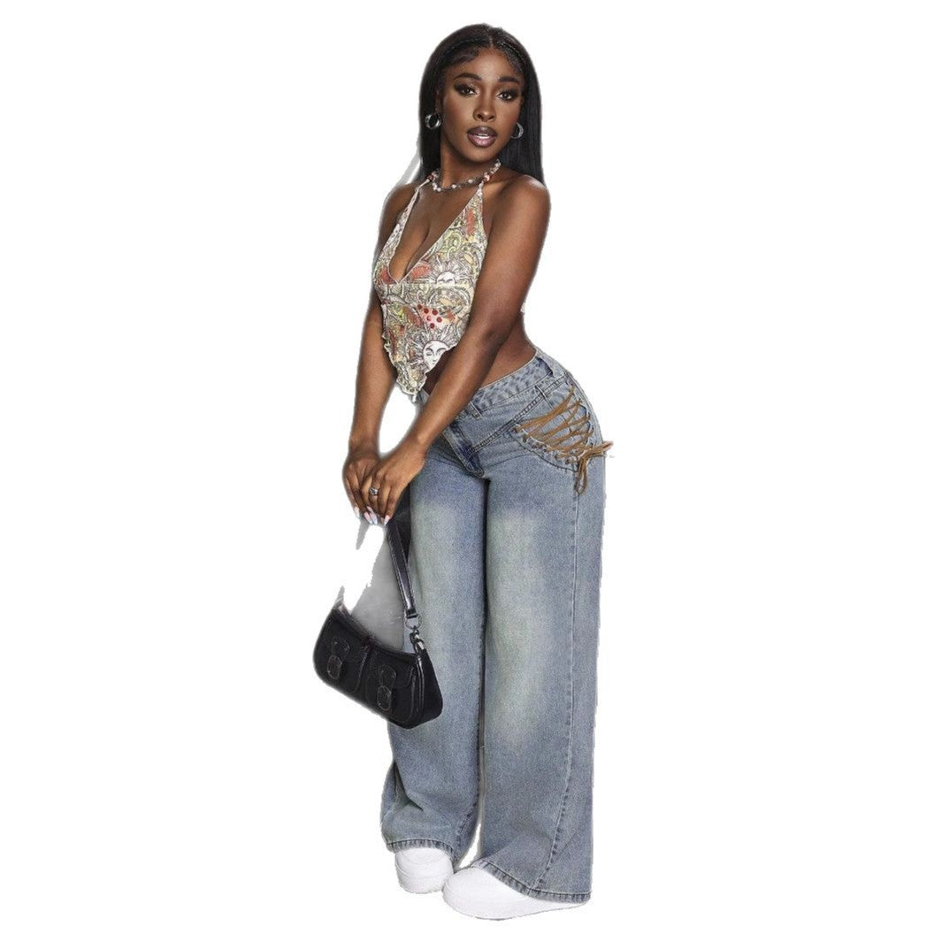 Artisio | Women Street Lace Accent Wide Jeans