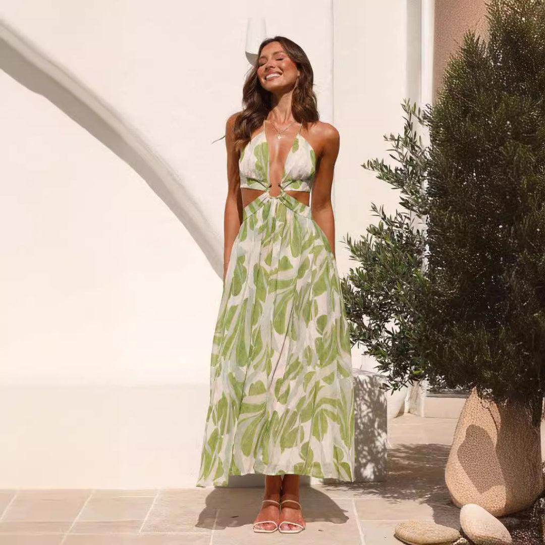 Artisio | Women Tropical Leaf Maxi Dress