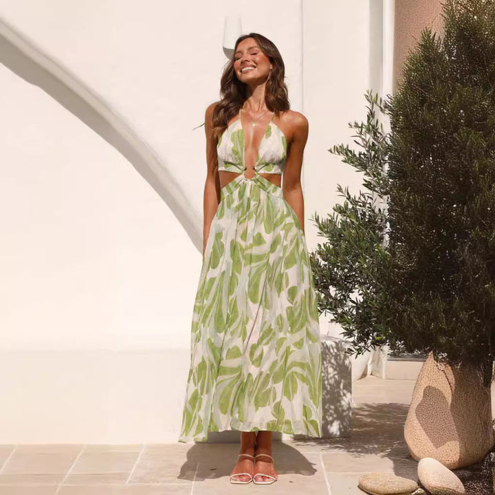 Artisio | Women Tropical Leaf Maxi Dress