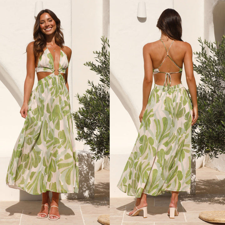 Artisio | Women Tropical Leaf Maxi Dress