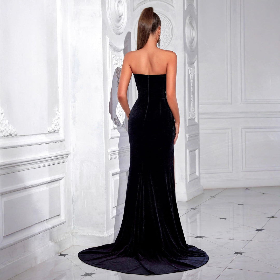Artisio | Women Velvet Corset Slit Evening Gown