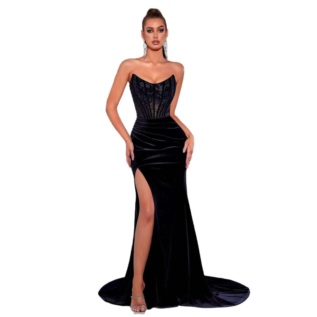 Artisio | Women Velvet Corset Slit Evening Gown