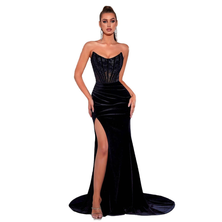 Artisio | Women Velvet Corset Slit Evening Gown