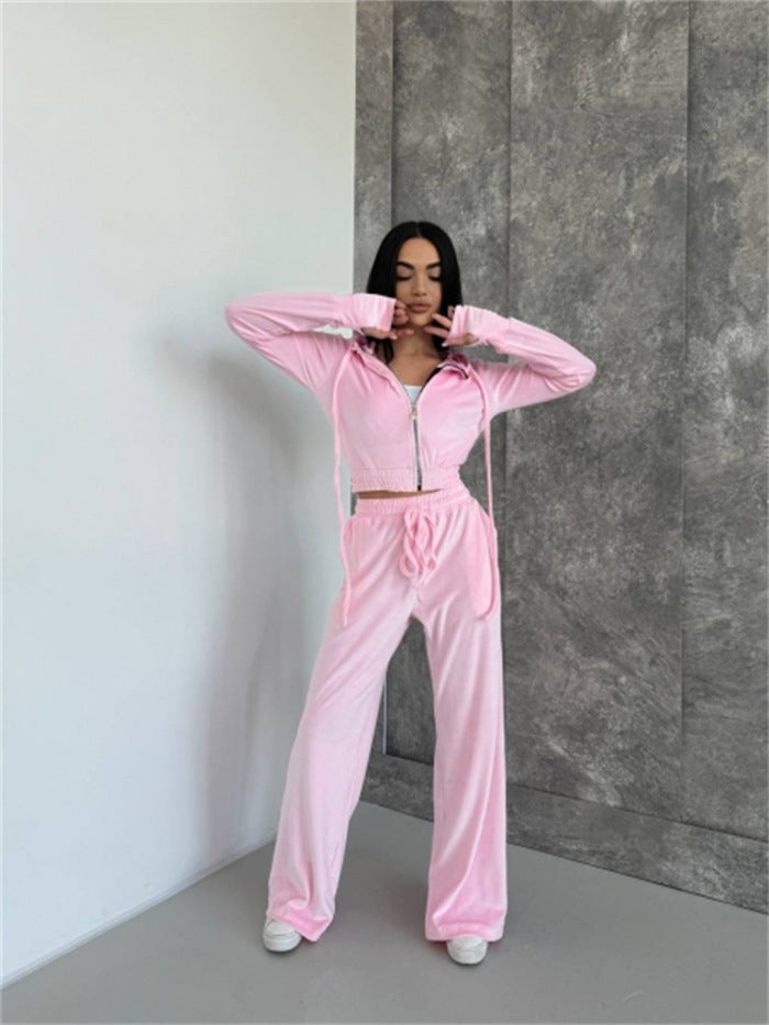 Artisio | Women Velvet Cropped Hoodie Set
