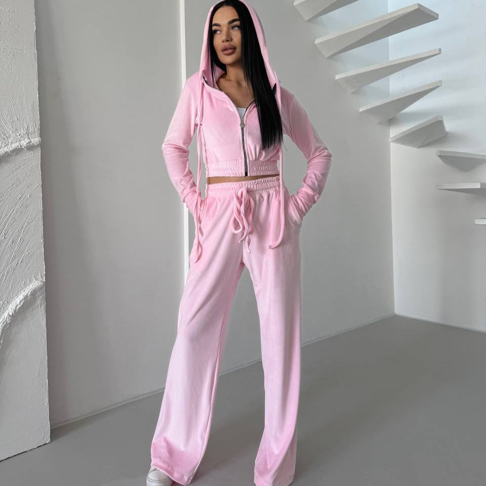 Artisio | Women Velvet Cropped Hoodie Set