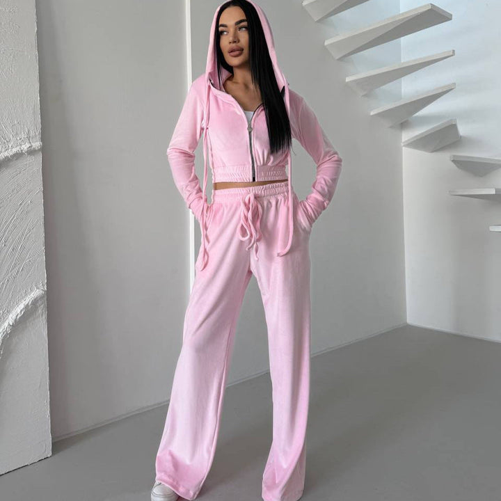 Artisio | Women Velvet Cropped Hoodie Set