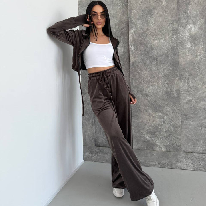Artisio | Women Velvet Cropped Hoodie Set