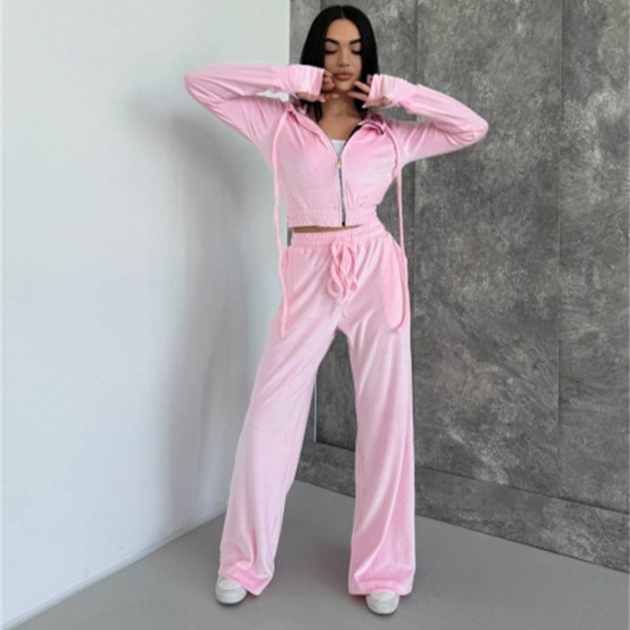 Artisio | Women Velvet Cropped Hoodie Set
