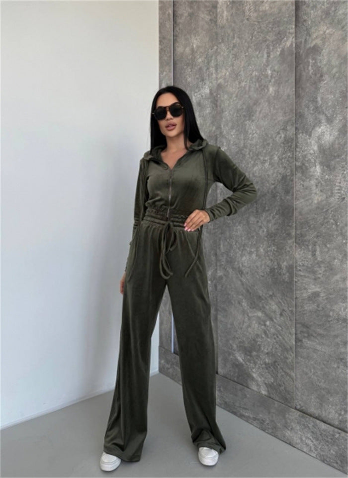 Artisio | Women Velvet Cropped Hoodie Set