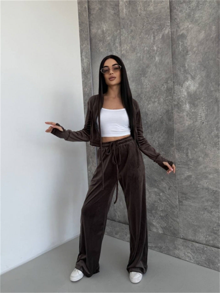 Artisio | Women Velvet Cropped Hoodie Set