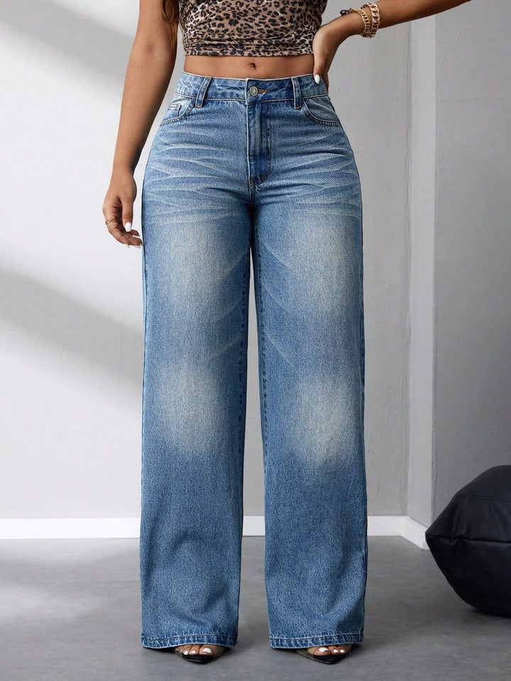 Artisio | Women Vintage Wash Wide Jeans