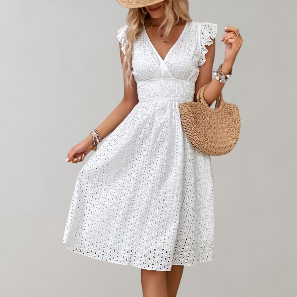 Artisio | Women White Broderie Midi Dress