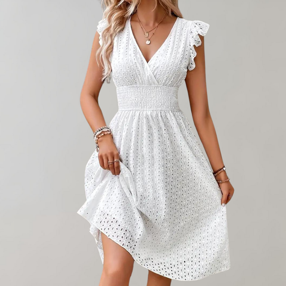 Artisio | Women White Broderie Midi Dress