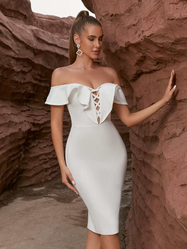 Artisio | Women White Corset Ruffle Bodycon Dress