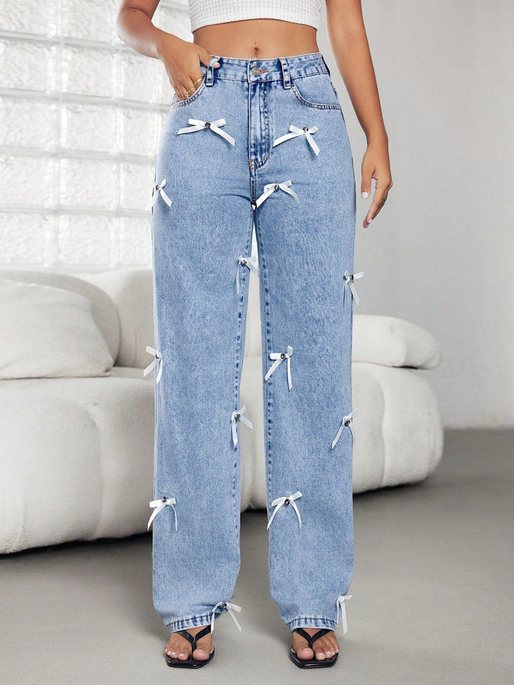 Artisio | Women Y2K Ribbon Wide Leg Jeans