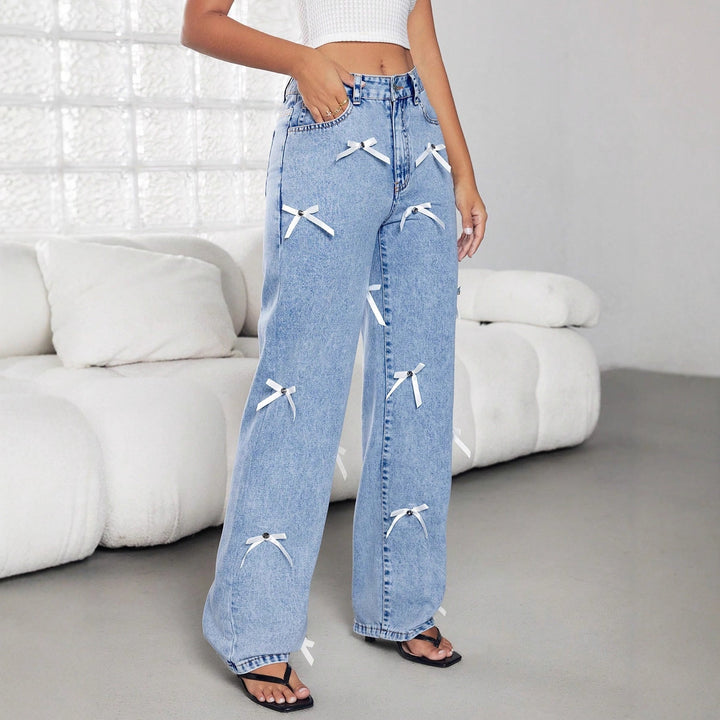Artisio | Women Y2K Ribbon Wide Leg Jeans