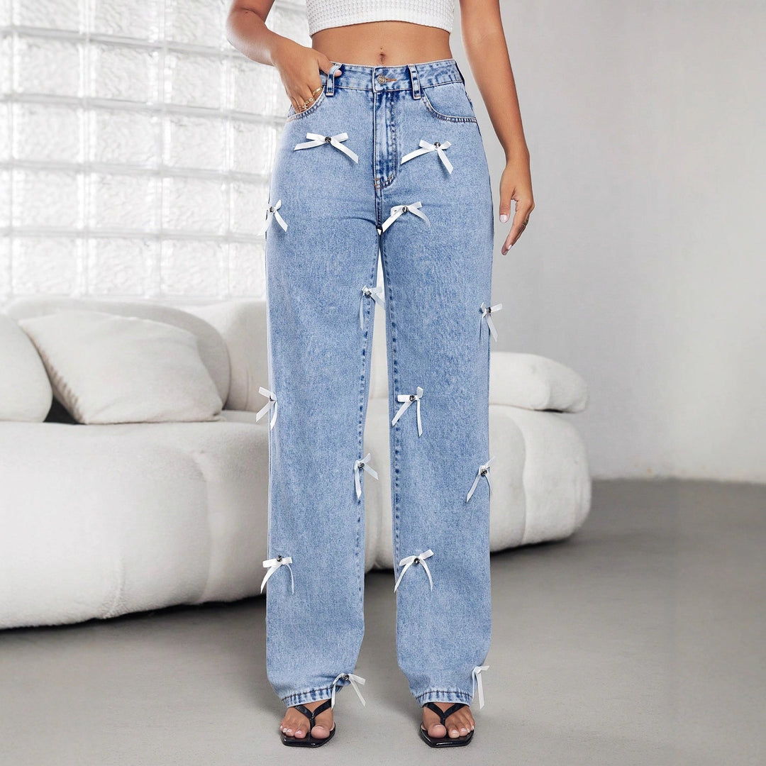 Artisio | Women Y2K Ribbon Wide Leg Jeans