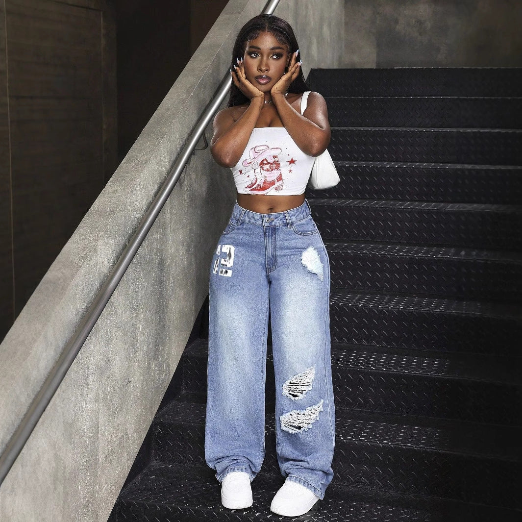 Artisio | Women Y2K Ripped Baggy Denim